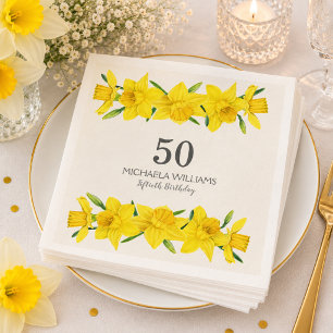 Yellow Watercolor Daffodils 50th Birthday Party Napkin
