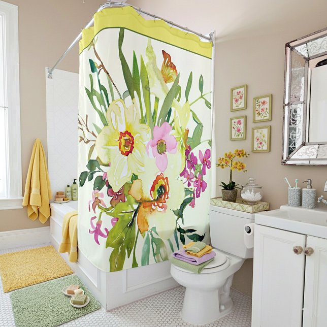 Yellow watercolor daffodils shower curtain (Creator Uploaded)