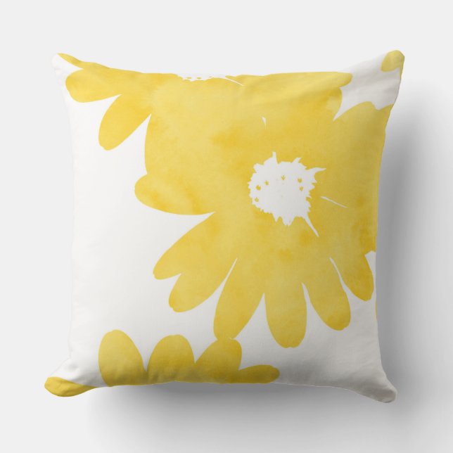 Yellow Watercolor Daisies Cushion (Front)