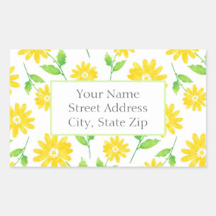 Yellow Watercolor Daisy Stems Pattern labels