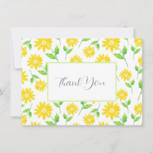 Yellow Watercolor Daisy Stems Pattern  Thank You Card