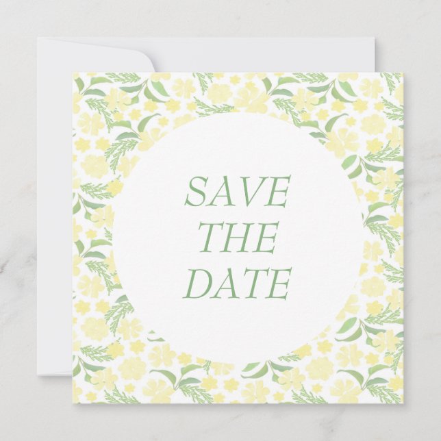 Yellow Watercolor Elegant Floral Wedding  Save The Date (Front)