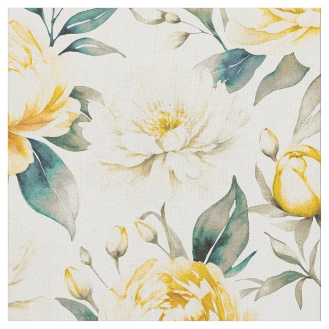Yellow Watercolor Floral Botanical Fabric (Close Up)
