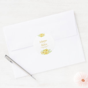 Yellow watercolor floral classic round sticker