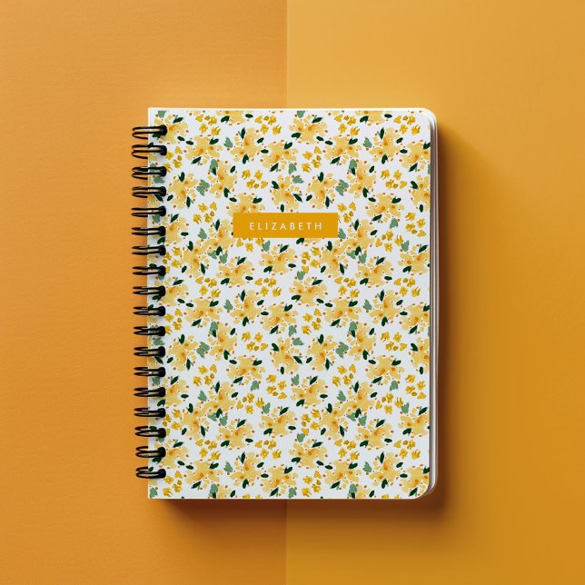 Yellow Watercolor Floral Garden Personalized Notebook (Yellow watercolor floral garden personalized notebook.)