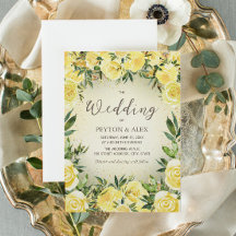 Yellow Watercolor Floral Gold Glitter Wedding