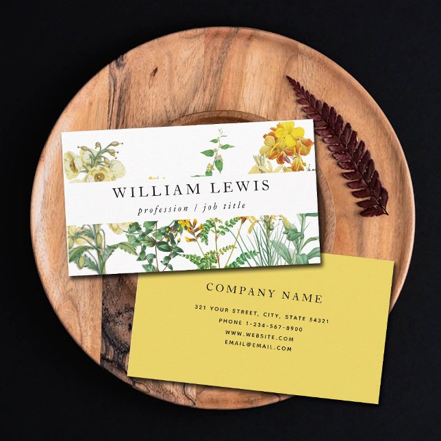 Yellow Watercolor Floral & Greenery Professional Business Card (Creator Uploaded)