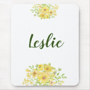 Yellow watercolor floral mouse mat