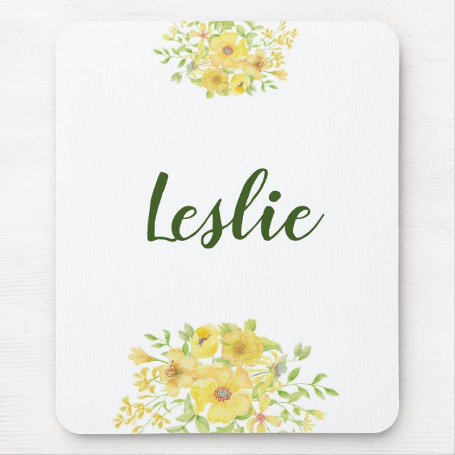 Yellow watercolor floral mouse mat (Front)