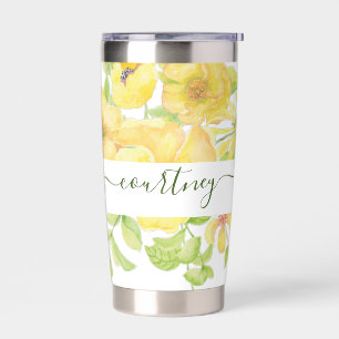 Yellow watercolor floral personalised   insulated tumbler