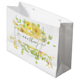 Yellow watercolor floral personalised   large gift bag