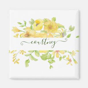 Yellow watercolor floral personalised   magnet