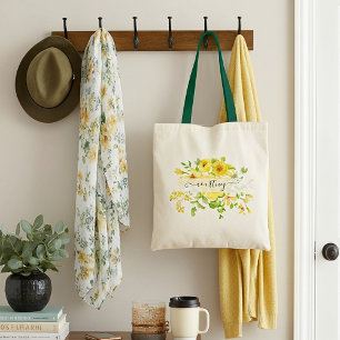 Yellow watercolor floral personalised   tote bag