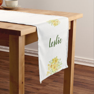 Yellow watercolor floral short table runner