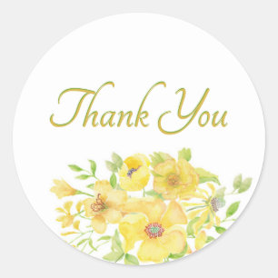 Yellow watercolor floral  thank you  classic round classic round sticker