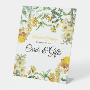 Yellow Watercolor Floral Wedding Cards & Gifts  Pedestal Sign