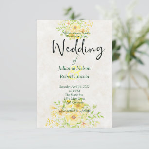 Yellow watercolor floral wedding invitation