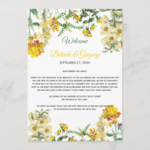 Yellow Watercolor Floral Wedding Itinerary Program Programme