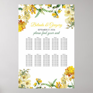 Yellow Watercolor Floral Wedding Seating Chart