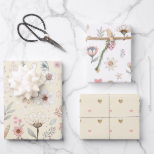 Yellow Watercolor Floral Wrapping Paper Sheet