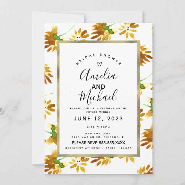 Yellow Watercolor Florals Spring Summer Botanical Invitation (Front)