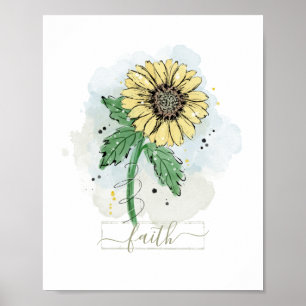 Yellow Watercolor Flower Faith Poster