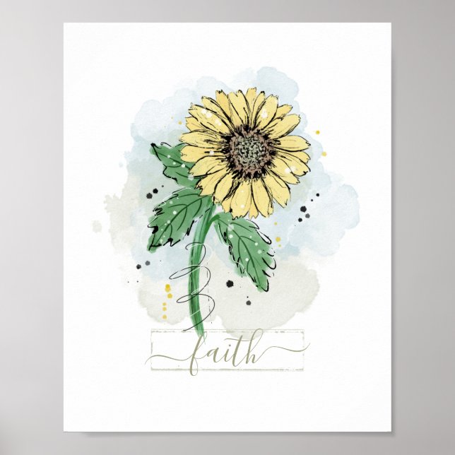 Yellow Watercolor Flower Faith Poster (Front)