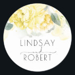 Yellow Watercolor Flowers Elegant Vintage Inspired Classic Round Sticker<br><div class="desc">Floral yellow wedding stickers</div>