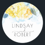 Yellow Watercolor Flowers Elegant Vintage Inspired Classic Round Sticker<br><div class="desc">Floral yellow and dusty blue wedding stickers</div>