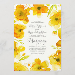 yellow watercolor flowers elegant wedding invitation