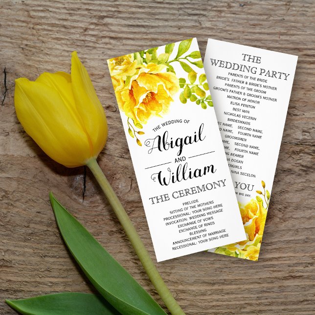 Yellow watercolor flowers floral wedding program rack card (Creator Uploaded)