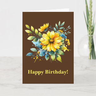 Yellow Watercolor Flowers - Happy Birthday Card