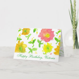 Yellow Watercolor Flowers Happy Birthday Friend Card