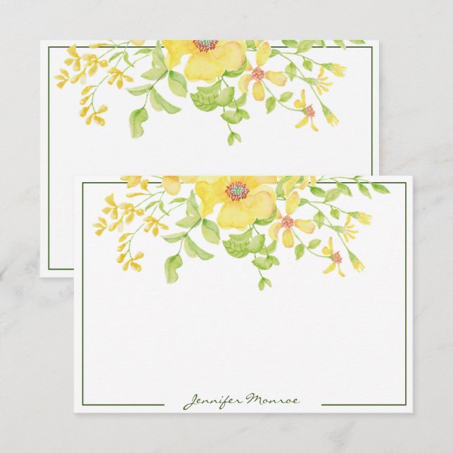 yellow watercolor flowers personalised card (Front/Back)