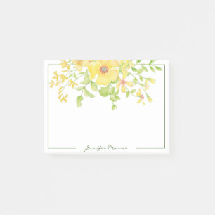 yellow watercolor flowers personalised post-it notes