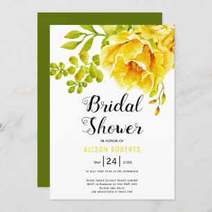 Yellow watercolor flowers wedding bridal shower invitation