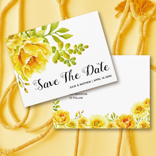 Yellow watercolor flowers wedding Save the Date Announcement Postcard (Creator Uploaded)