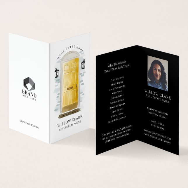 Yellow Watercolor Front Door Photo & Services Business Card (Inside and Outside)