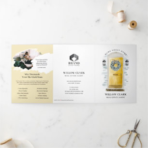 Yellow Watercolor Front Door Real Estate Marketing Tri-Fold Card