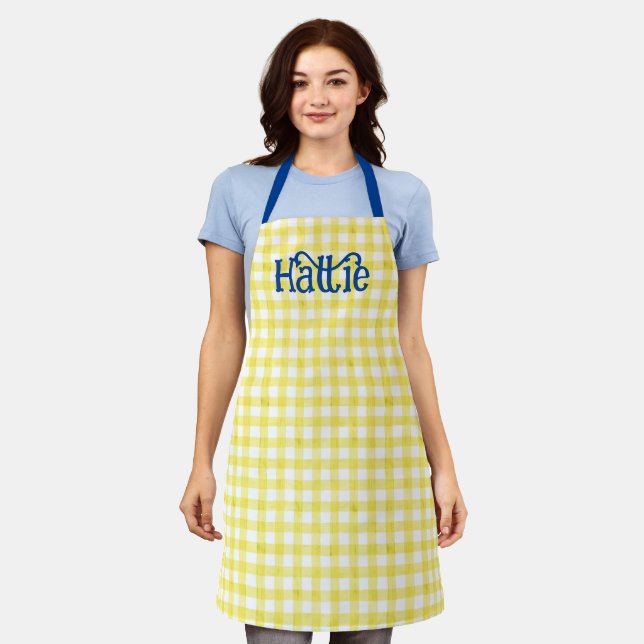 Yellow Watercolor Gingham Personalised Apron (Worn)