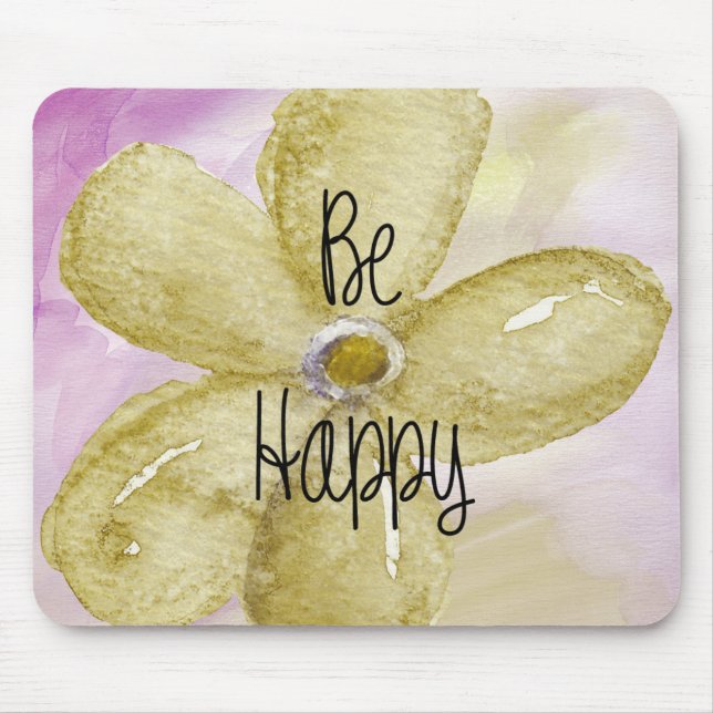 Yellow Watercolor Happy Flower Mouse Mat (Front)