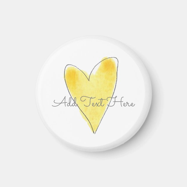 Yellow Watercolor Heart Add Text Valentines Day Magnet (Front)