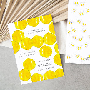 Yellow Watercolor Honeycomb Mum to Bee Baby Shower Invitation