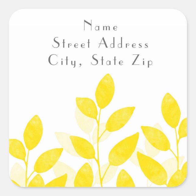 Yellow Watercolor Leaves Square Sticker (Front)