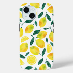 Yellow Watercolor Lemon Pattern iPhone 15 Case