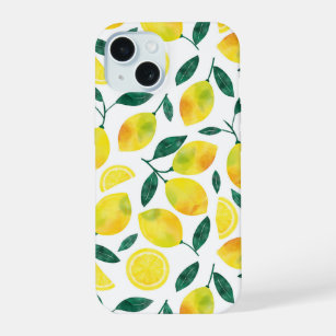 Yellow Watercolor Lemon Pattern iPhone 15 Case