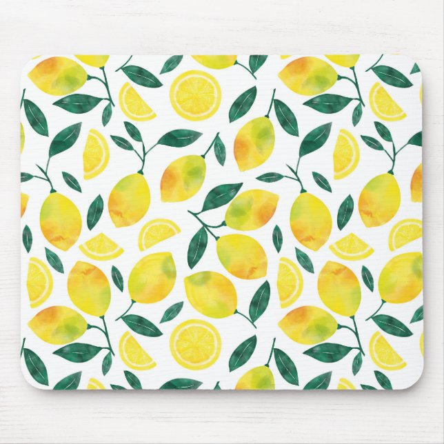 Yellow Watercolor Lemon Pattern Mouse Mat (Front)