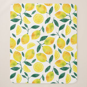 Yellow Watercolor Lemon Pattern Sherpa Blanket