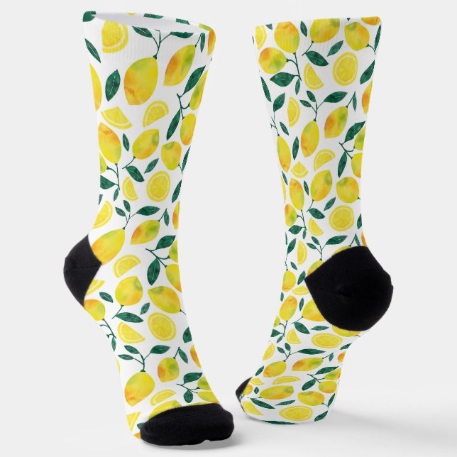 Yellow Watercolor Lemon Pattern Socks (Angled)