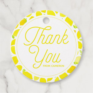 Yellow Watercolor Lemon Pattern Thank You Favour Tags